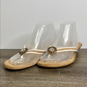 Italian Shoemakers White Cork Wedge Sandals Jeweled Medallion Made in Italy 8